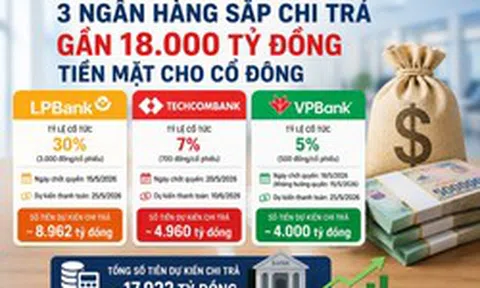 Cổ đông ba ngân hàng sắp nhận gần 18.000 tỷ đồng cổ tức tiền mặt: LPBank chi số tiền bằng VPBank và Techcombank cộng lại