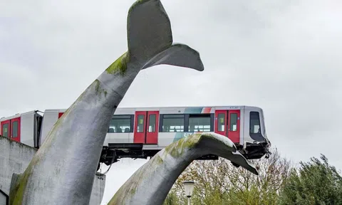 Tượng đuôi cá voi khổng lồ cứu tàu metro khỏi lao xuống nước