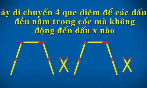 Thử thách di chuyển 4 que diêm để các dấu X nằm trong cốc?