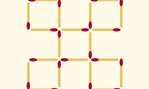 Thử thách di chuyển 4 que diêm để tạo thành 6 hình vuông