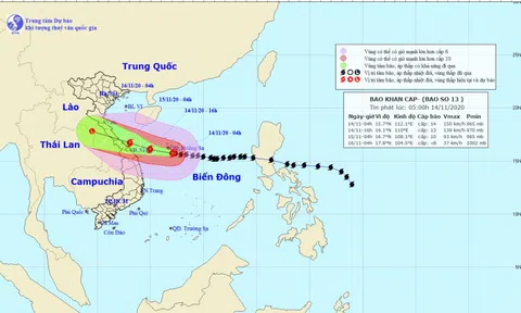 Bão Vamco cách Đà Nẵng - Thừa Thiên Huế khoảng 390km